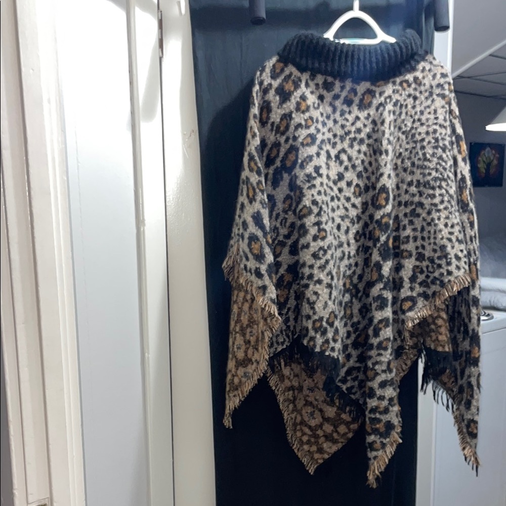 Leopard Print Women's Sweater Poncho